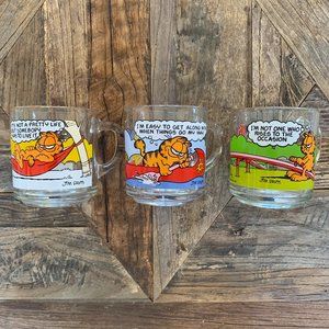 Set of 3 VTG 1978 McDonalds Garfield Glass Coffee 10 oz Cups, Jim Davis Hammock